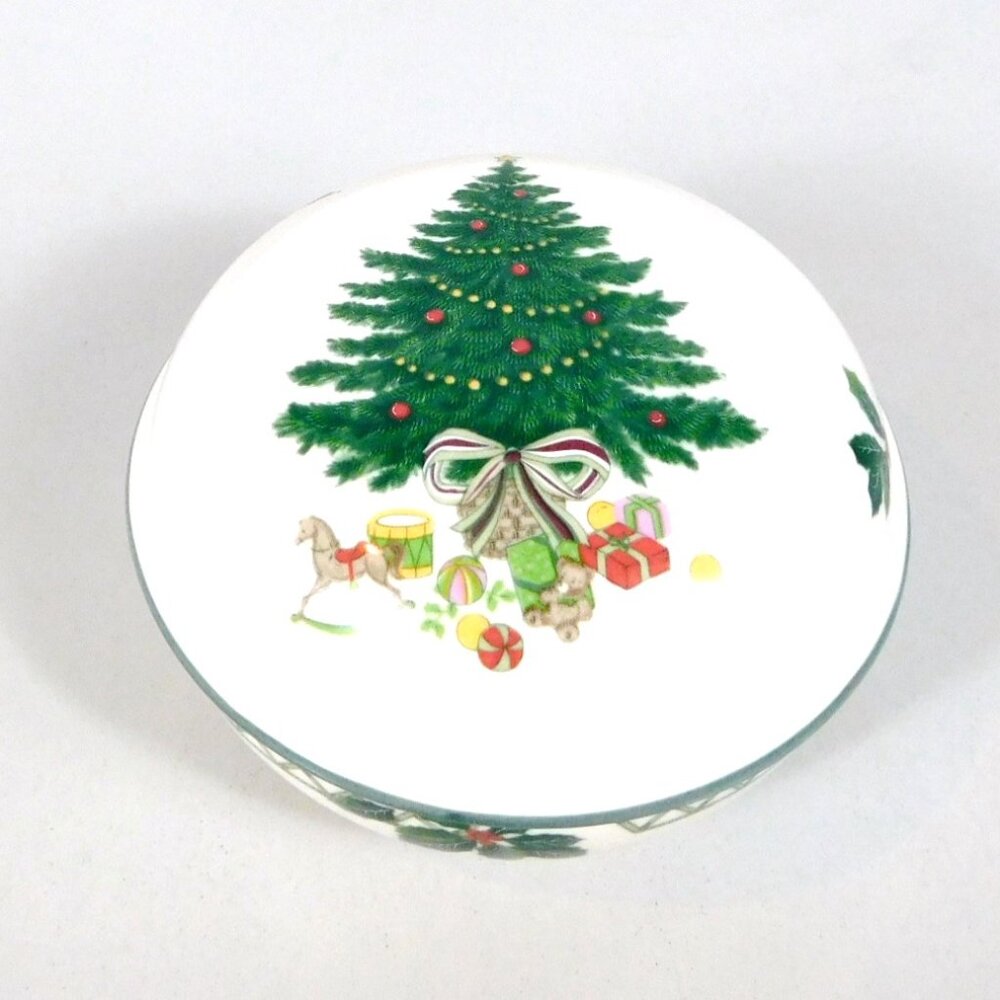 Christmas Story by Mikasa Round Candy Box 4 1/2" Tree Presents Discontinued